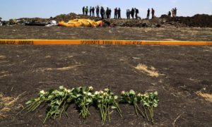 Flowers at the scene of the crash in Bishoftu, Ethiopia. Photograph: Wang Xi/China News Service/VCG/Getty Images