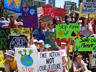 students strike with hand-hold placards