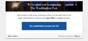 The payment wall of Washington Post