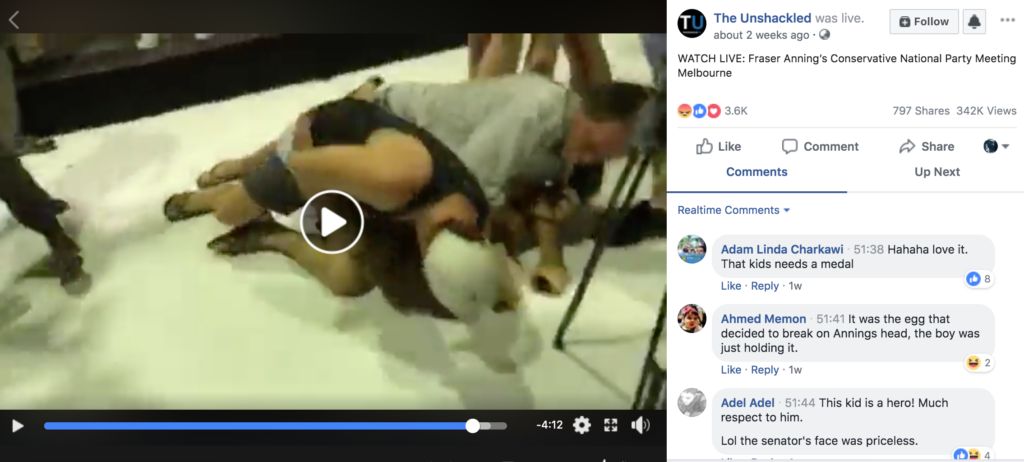 A screenshot of the video on Facebook that covers the fight