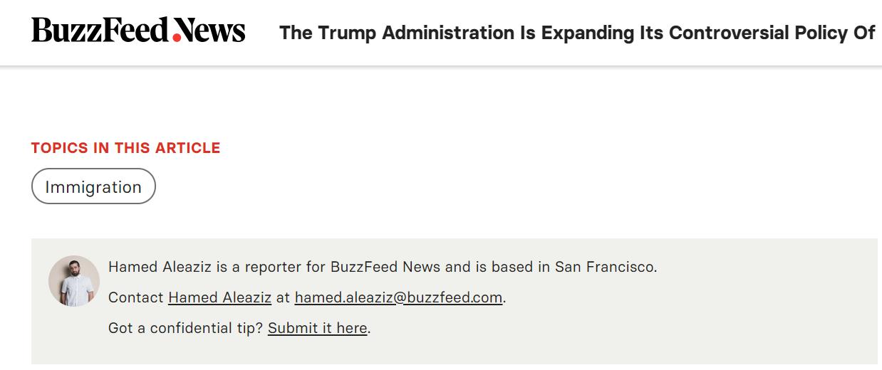 BuzzFeed has detailed contact address of its journalist, Hamed Aleaziz