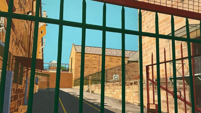 Painting by a prisoner of Long Bay Correctional Complex shows a view from behind bars.