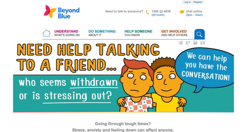 the beyondblue website for the youth suffering from mental illness