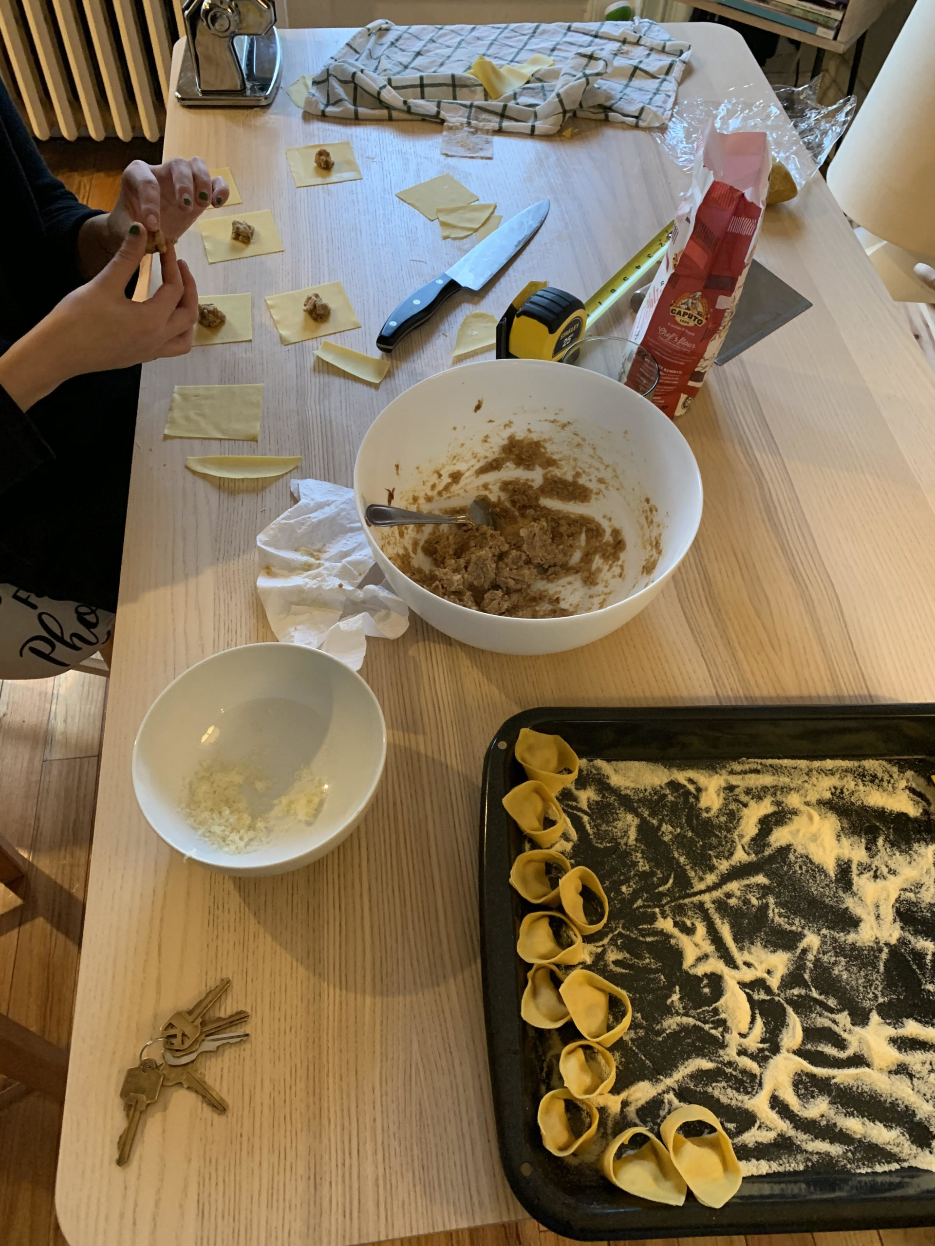 Table with cooking equipment